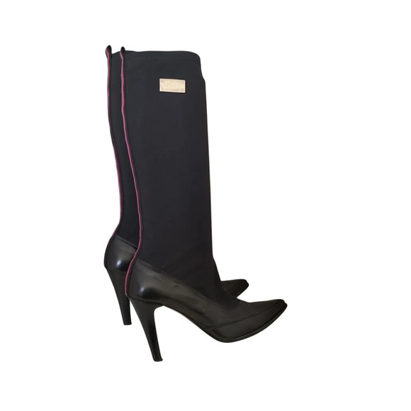 Black and Pink Knee-High Women's Boots - Picture 4 of 7